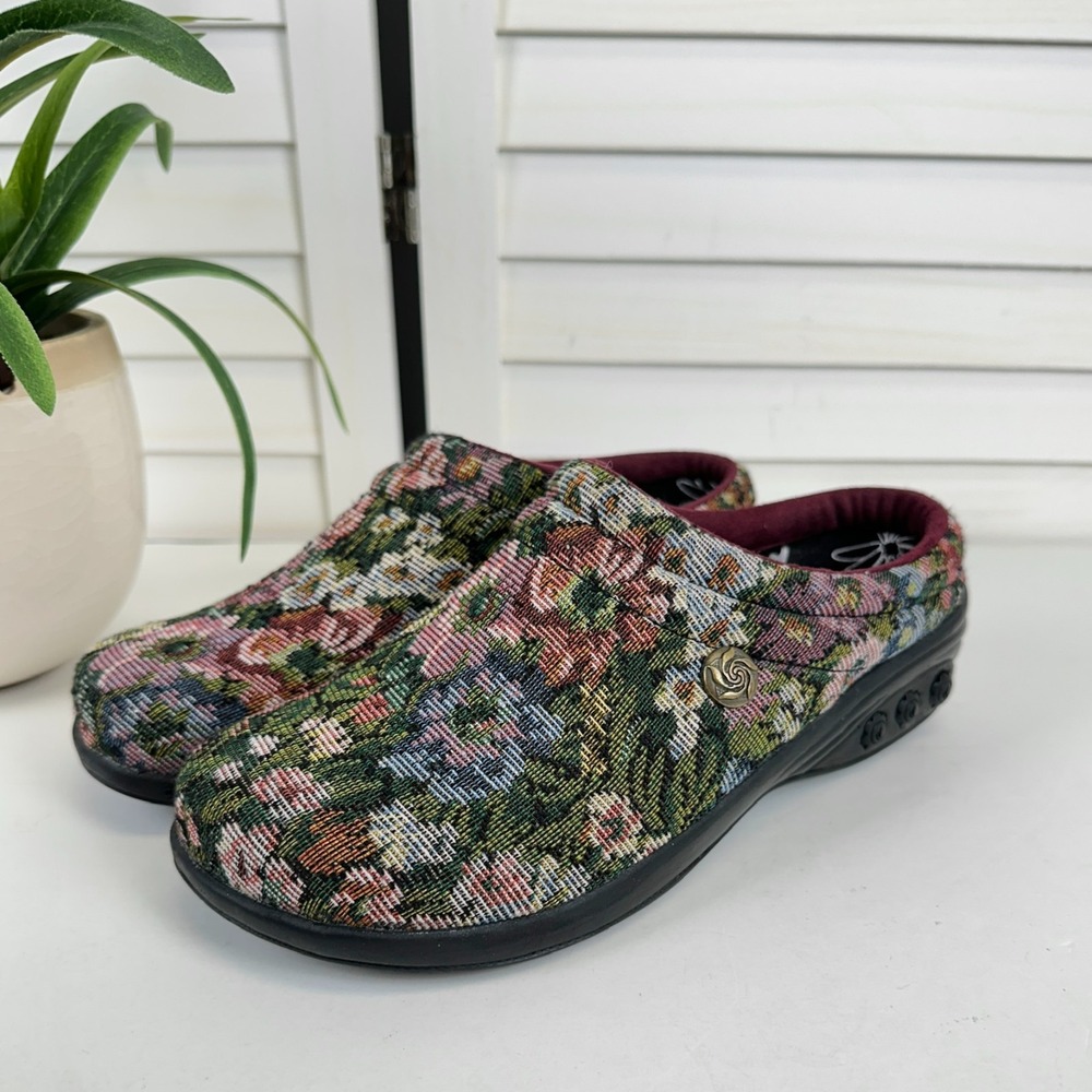 Therafit Molly Clogs Floral Tapestry Slip On Nursing Comfort Shoes‎ Size 8.5-9
